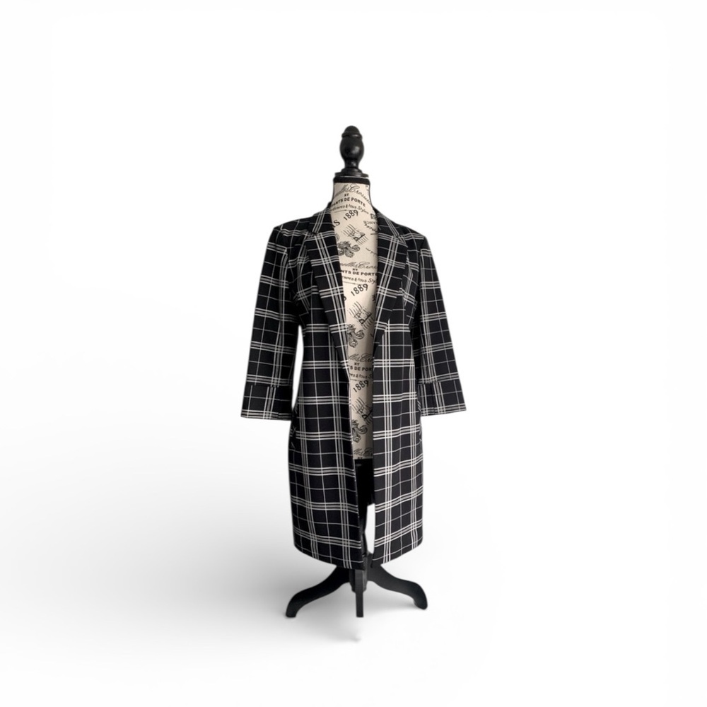 Le Chateau Open Long Blazer Black/ White checker print with pockets SZ: XS/S - Picture 6 of 7